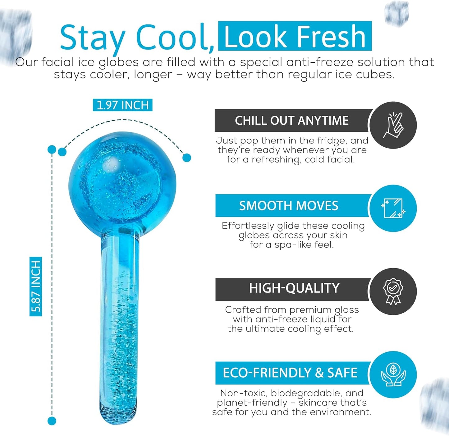 Ice Globes for Facial - Cooling Cryo Sticks, Skincare, Ice Roller for Face and Eyes & Neck, Ice Face Roller to Reduce Puffiness & Dark Circles, Tighten Skin & Enhance Circulation, Pack of 2 (Pink)
