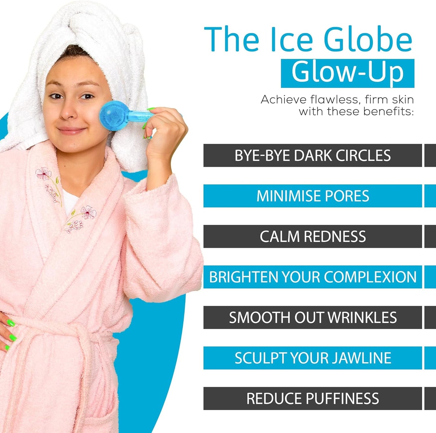 Ice Globes for Facial - Cooling Cryo Sticks, Skincare, Ice Roller for Face and Eyes & Neck, Ice Face Roller to Reduce Puffiness & Dark Circles, Tighten Skin & Enhance Circulation, Pack of 2 (Pink)