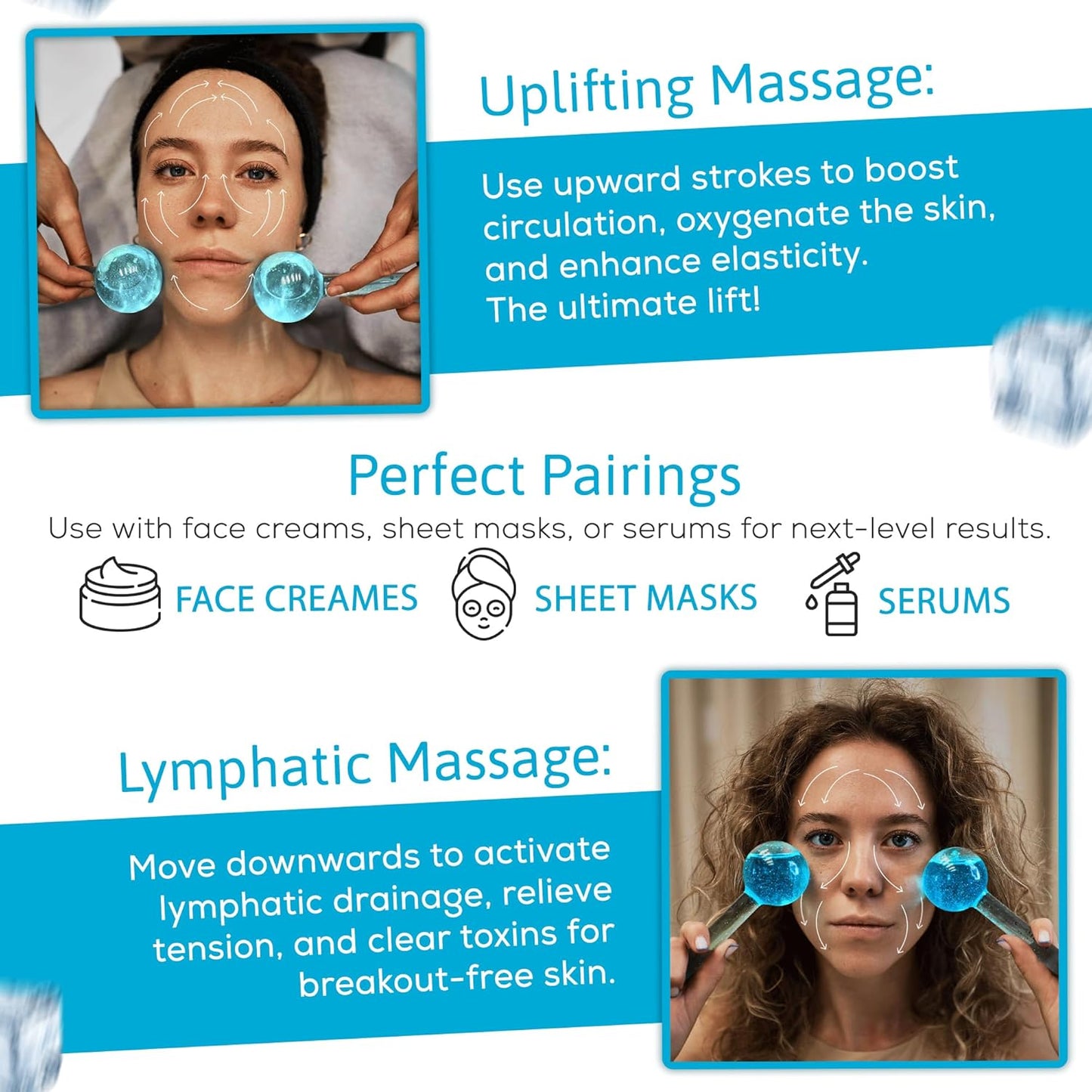 Ice Globes for Facial - Cooling Cryo Sticks, Skincare, Ice Roller for Face and Eyes & Neck, Ice Face Roller to Reduce Puffiness & Dark Circles, Tighten Skin & Enhance Circulation, Pack of 2 (Pink)