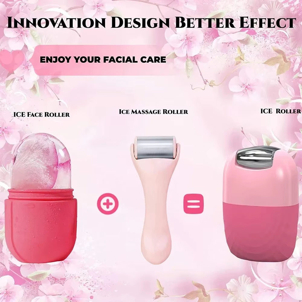 2 in 1 Ice Facial Roller Gua Sha Puffiness Roller Lifting Contouring Tools Ice Cube Trays Ice Balls Face Massager Beauty Care