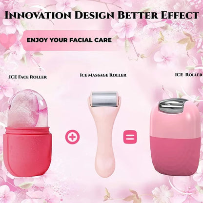 2 in 1 Ice Facial Roller Gua Sha Puffiness Roller Lifting Contouring Tools Ice Cube Trays Ice Balls Face Massager Beauty Care
