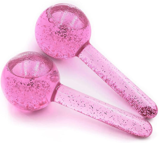 Ice Globes for Facial - Cooling Cryo Sticks, Skincare, Ice Roller for Face and Eyes & Neck, Ice Face Roller to Reduce Puffiness & Dark Circles, Tighten Skin & Enhance Circulation, Pack of 2 (Pink)